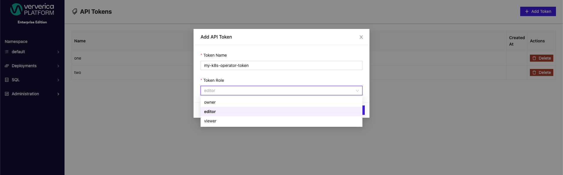 API Token Name & Role Assignment