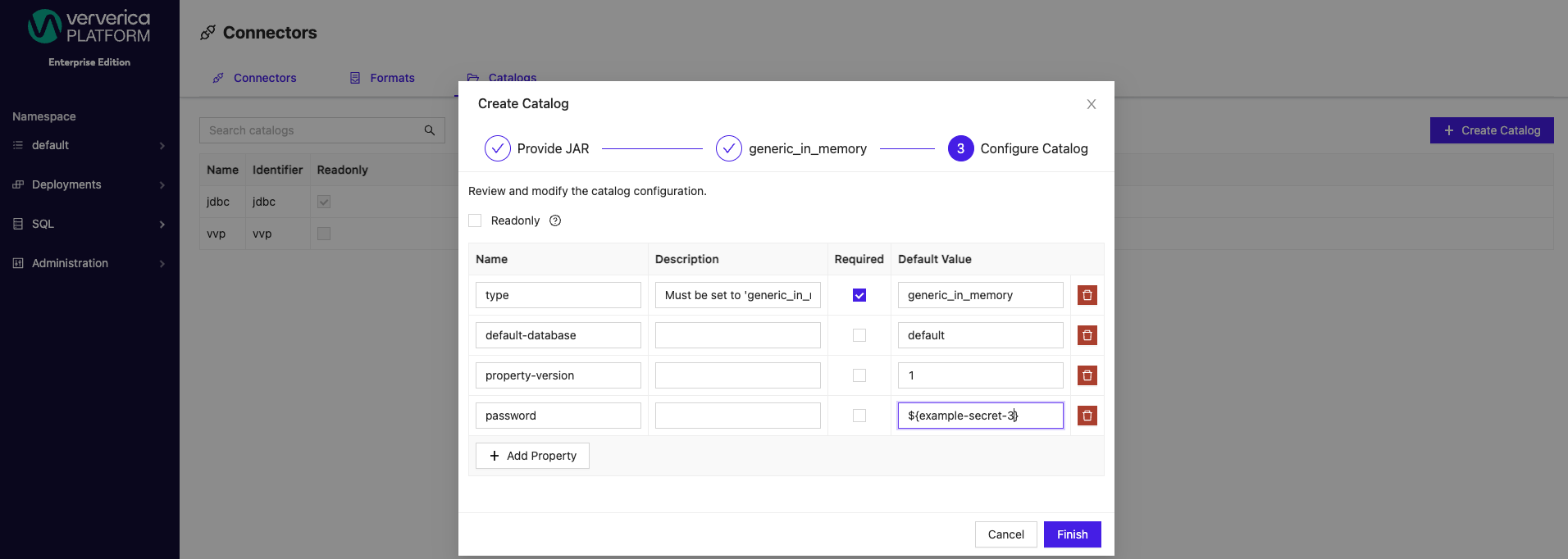Create Catalog with Secret Value