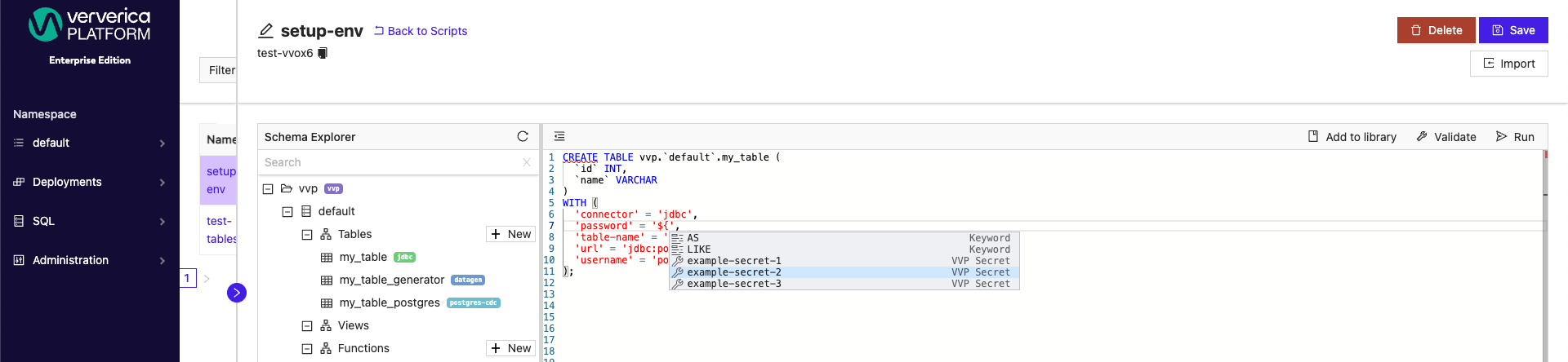 SQL Script Create Table with Secret Value
