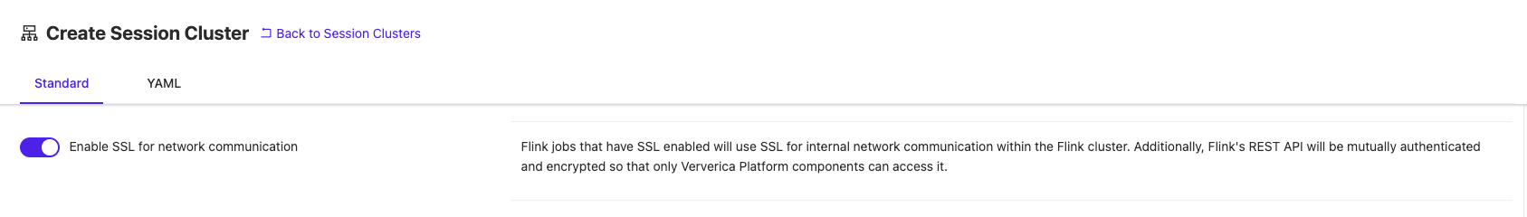 Enable Session Cluster SSL Standard tab