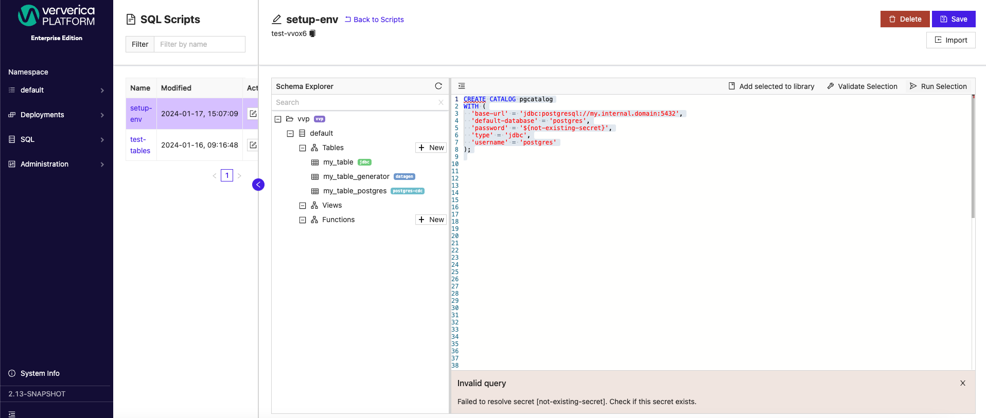 SQL Script Create Table with Secret Value